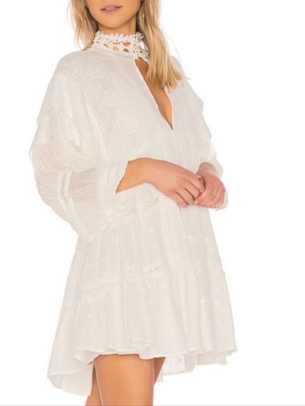 Free People Heartbreaker Dress - Boho White Lace High Neck Tunic Dress - Picture 3 of 10
